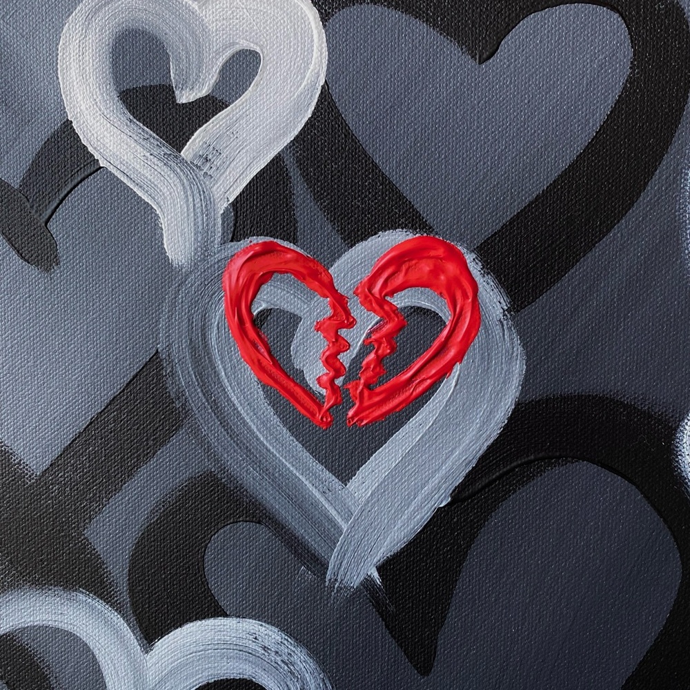 Large Original Canvas Gallery Abstract Painting 36”x24” Heart Ombré Art bedroom - Picture 2 of 13